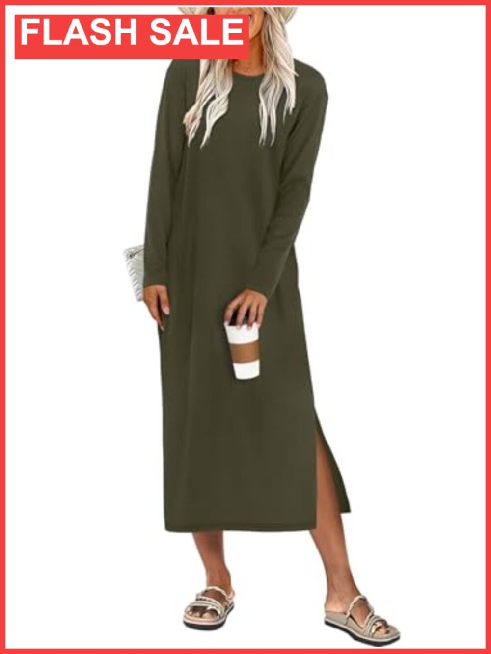 Long Sleeve Midi Dress Casual Knit Rayon Elastane